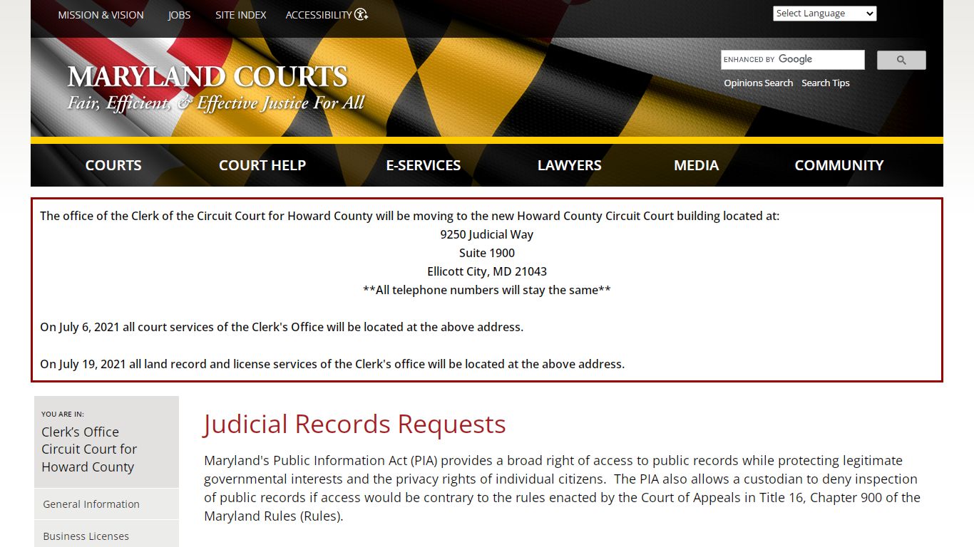 Judicial Records Requests | Maryland Courts
